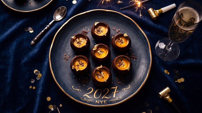 Gourmet Chocolate Desserts on Plate for New Year 2027