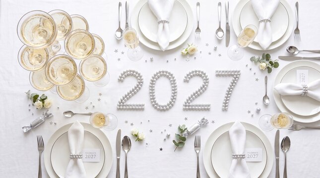 New Year 2027 Festive Table Setting with Champagne