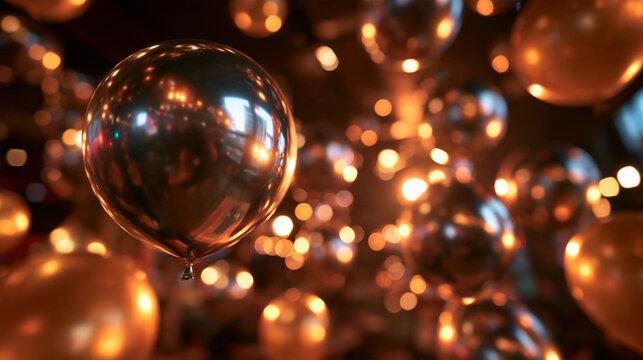 Golden Metallic Balloons Floating at Elegant Celebration Party