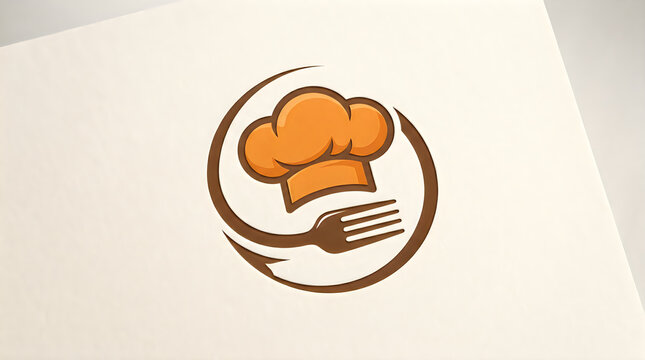 Chef hat and fork logo icon for restaurant food design illustration