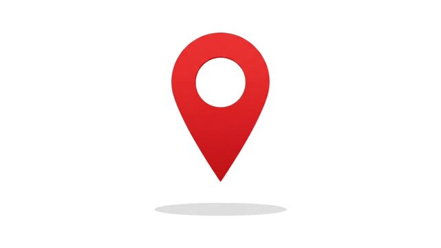 Red map pin location marker animated icon bouncing on isolated white background for GPS position and navigation concept.