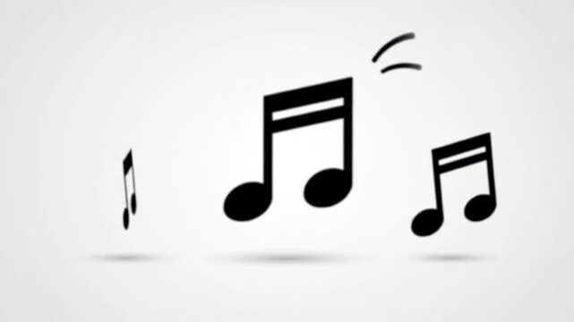 Animated music notes jumping and pulsing on light grey background for playful melody, upbeat sound, and song rhythm concept.
