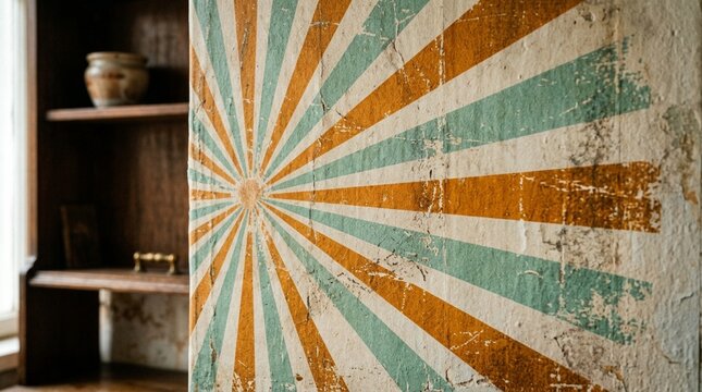 Retro Sunburst Pattern Textured Wall - Vintage Orange Teal Grunge