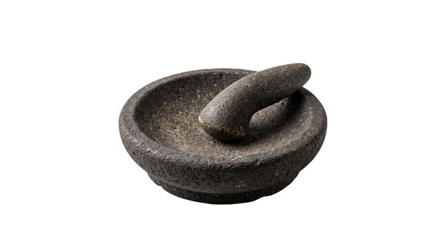 Shallow stone mortar with matching pestle isolated