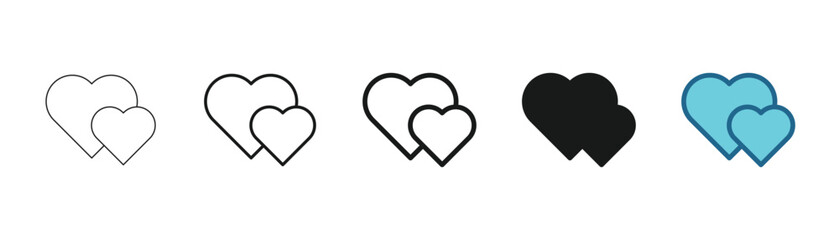Obraz premium Heart icon vector set, couple love symbol collection, linear outline, solid black, and blue filled designs