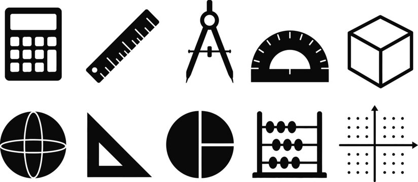 Mathematics and Geometry Education Black Silhouette Icon Set
