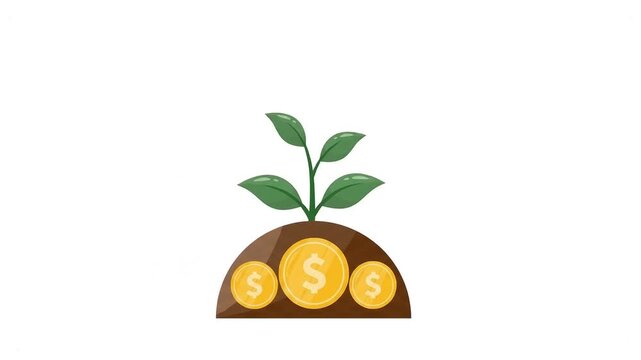 Money Tree Growth Concept, Business Investment and Financial Profit Vector Animation