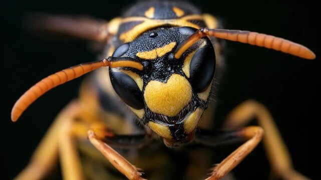 Wasp Face Front View Extreme Macro Yellow Black Eyes Antenna Head Portrait Insect Detail Texture