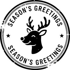 A black circular stamp icon featuring a reindeer head silhouette in the center, isolated on a white background, for christmas holiday themes isolated on a transparent background © Selinaaktar