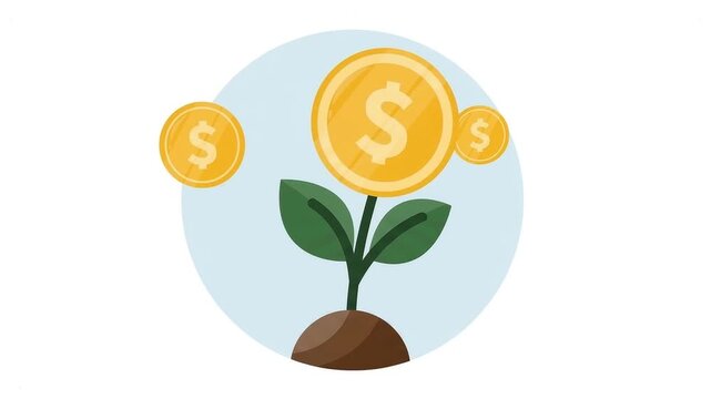 Money Tree Growth Concept, Business Investment and Financial Profit Vector Animation