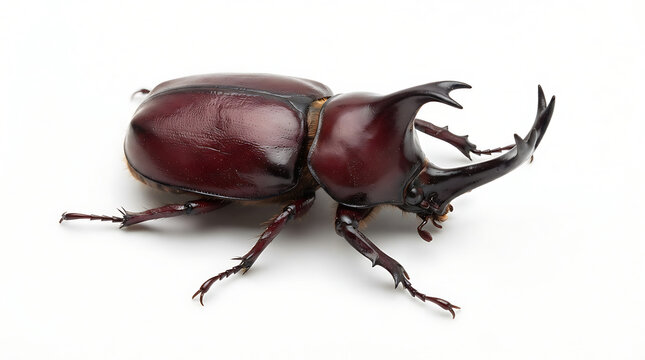 Japanese rhinoceros beetle specimen isolated on a clean white background for scientific study
