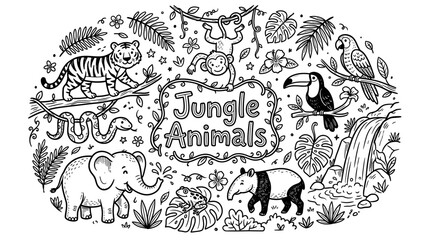 Obraz premium Jungle Animals Coloring Page for Kids