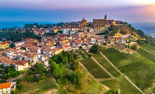 View of La Morra in the Province of Cuneo, Piedmont, Italy