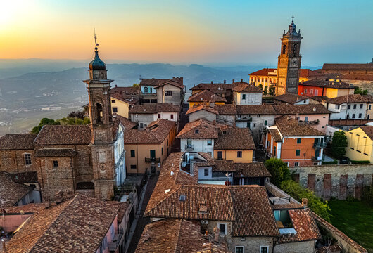 View of La Morra in the Province of Cuneo, Piedmont, Italy
