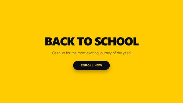Back to school yellow banner design with bold typography and call to action button.