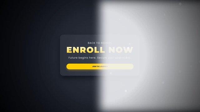 Enroll now button on modern dark digital interface with glassmorphism effect.