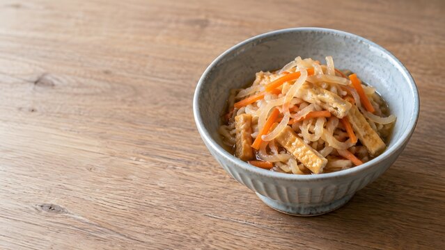 japanese simmered dried daikon with carrot and fried tofu