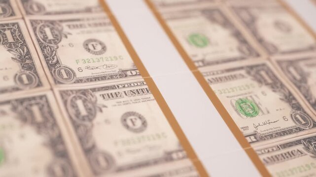 Close-Up View of American Currency Banknotes in Organized Printed Rows