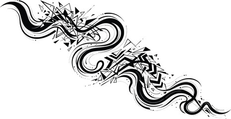 Fototapeta premium Abstract ink brush stroke design with messy splatter and tribal shapes