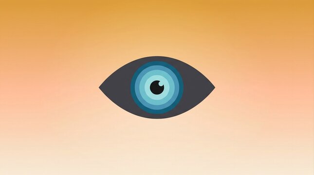 Simple illustration of blue eye icon on warm orange gradient background, vision and eye care concept design.