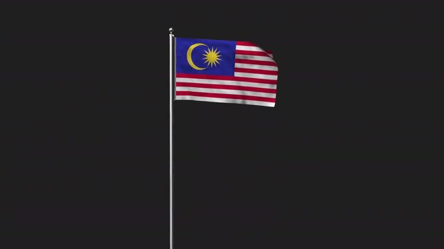Seamless Loop Waving National Flag of Malaysia Long Shot Alpha Channel