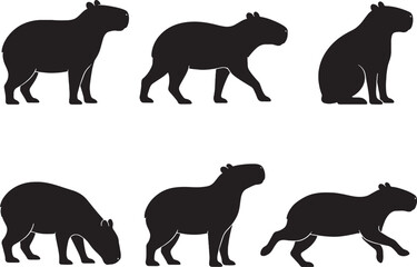 Fototapeta premium Capybara Silhouette Icon Set with Six Distinct Animal Poses