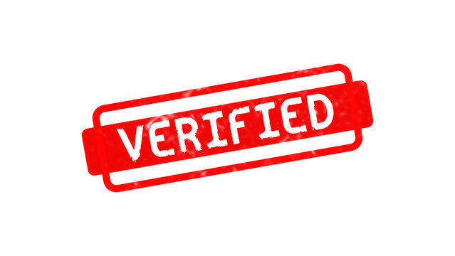 A red rectangular rubber stamp with the word verified written in white bold letters inside a box border on a black background isolated on a transparent background