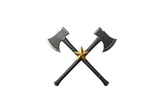 Crossed double axes with gold star emblem