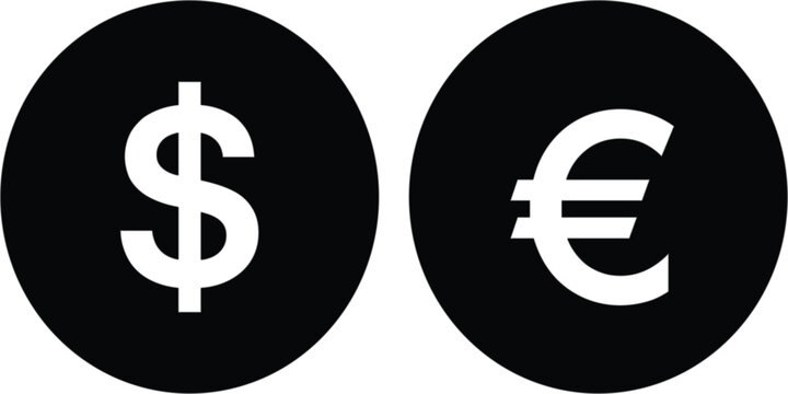Dollar and euro currency coin vector icon pair with global financial exchange symbols