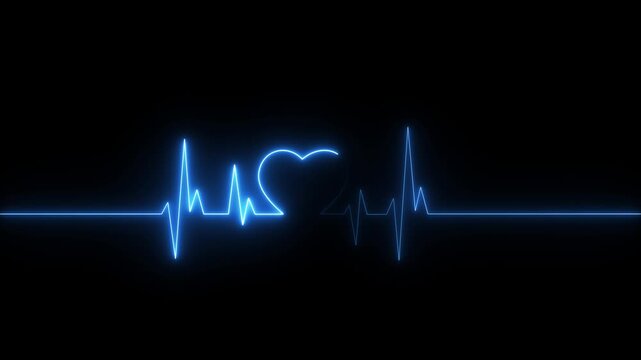 glowing neon Light Heartbeat Display Screen Medical Research .Glowing neon heartbeat rate Animation. heartbeat animation