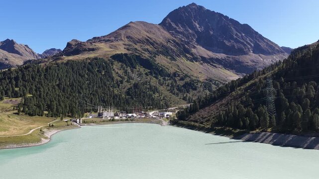 Aerial View of Speicher Langental Alpine Reservoir in Tyrol Austria