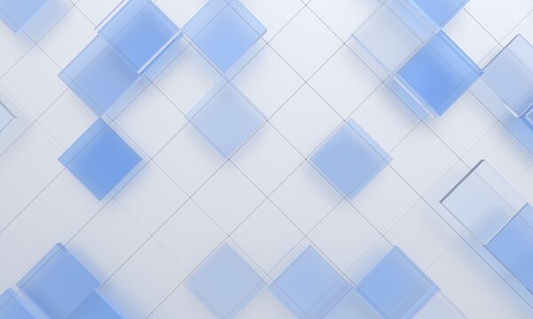 Abstract blue glass squares on a white background, 3d render
