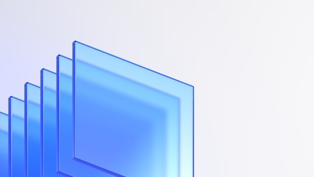 Glass blue squares on a white background, 3d render
