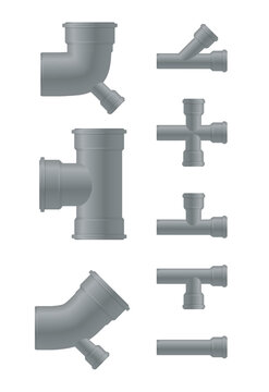 Plastic Pipe. Industry pipeline. waste pipes industrial pipeline tubes plumbing pressure system set. Water tube plastic canalization technology. Vector