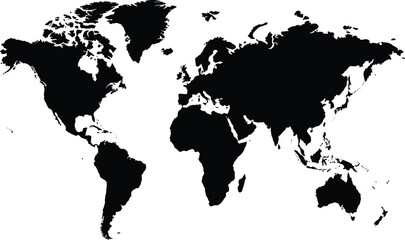 World map silhouette against a white background geographical representation © Adobe