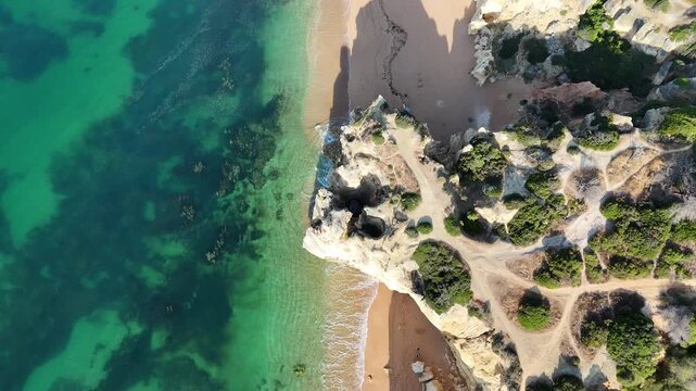 Top Down Drone View of Albufeira Coast, Algarve