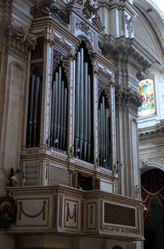 Ragusa Ibla, Sicily 01.03.2020: The Serassi Organ of the Cathedral of San Giorgio in Ragusa Ibla