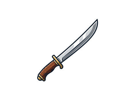 Stylized Single Edged Sword With Silver Blade Gold Guard And Brown Handle Vector Illustration