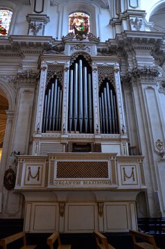 Ragusa Ibla, Sicily 01.03.2020: The Serassi Organ of the Cathedral of San Giorgio in Ragusa Ibla