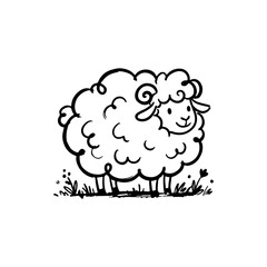 Obraz premium Cute Fluffy Sheep Standing with Woolly Texture and Sweet Farm Animal Character Vector illustration