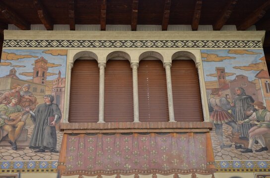 Rome, Lazio 09.03.2020: Detail of the wonderful external decorations of the Villino delle Fate, located in Piazza Mincio in the heart of the Copped&egrave; district in Rome