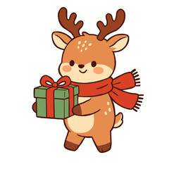 Cute Reindeer Carrying Christmas Gifts Illustration © DeaAgni