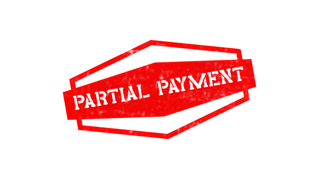 A red rubber stamp with the text partial payment inside a geometric frame on a black background, for financial documents isolated on a transparent background