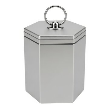 Elegant stainless steel hexagonal container with a ring handle for storage or organization