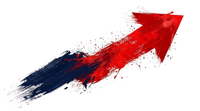 Abstract red arrow brush stroke transition isolated on white background