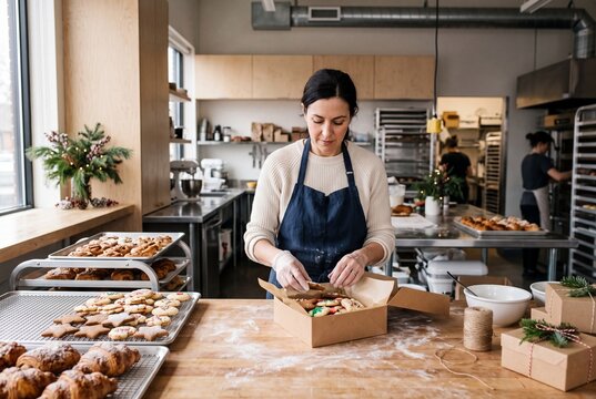 Independent Baker Preparing Christmas Orders During Holiday Rush