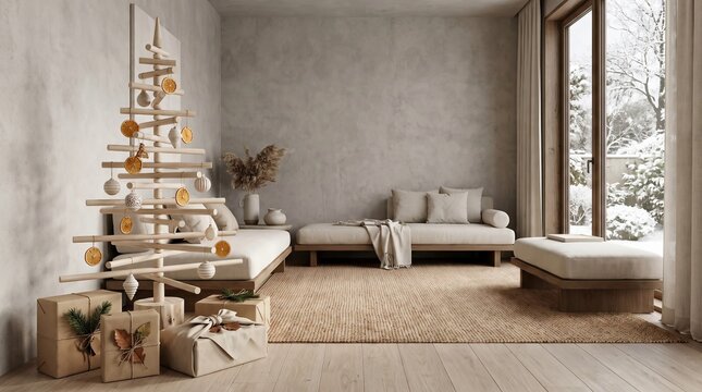 Modern Living Room Sustainable Holiday Decor Illustration