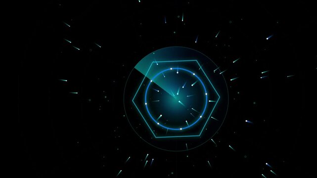 Hexagonal panel rotates open to reveal a bright blue core on a black background