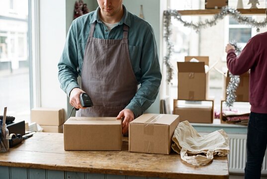 Retail Worker Processing Returns After Christmas