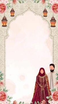 Wedding Invitation Nikah South Asian Wedding Invitation Template with Lanterns and Floral Arch Video